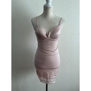 Assets Red Hot Label by Spanx Shapewear Slip Size L Pink Lace Trim Bra Built In